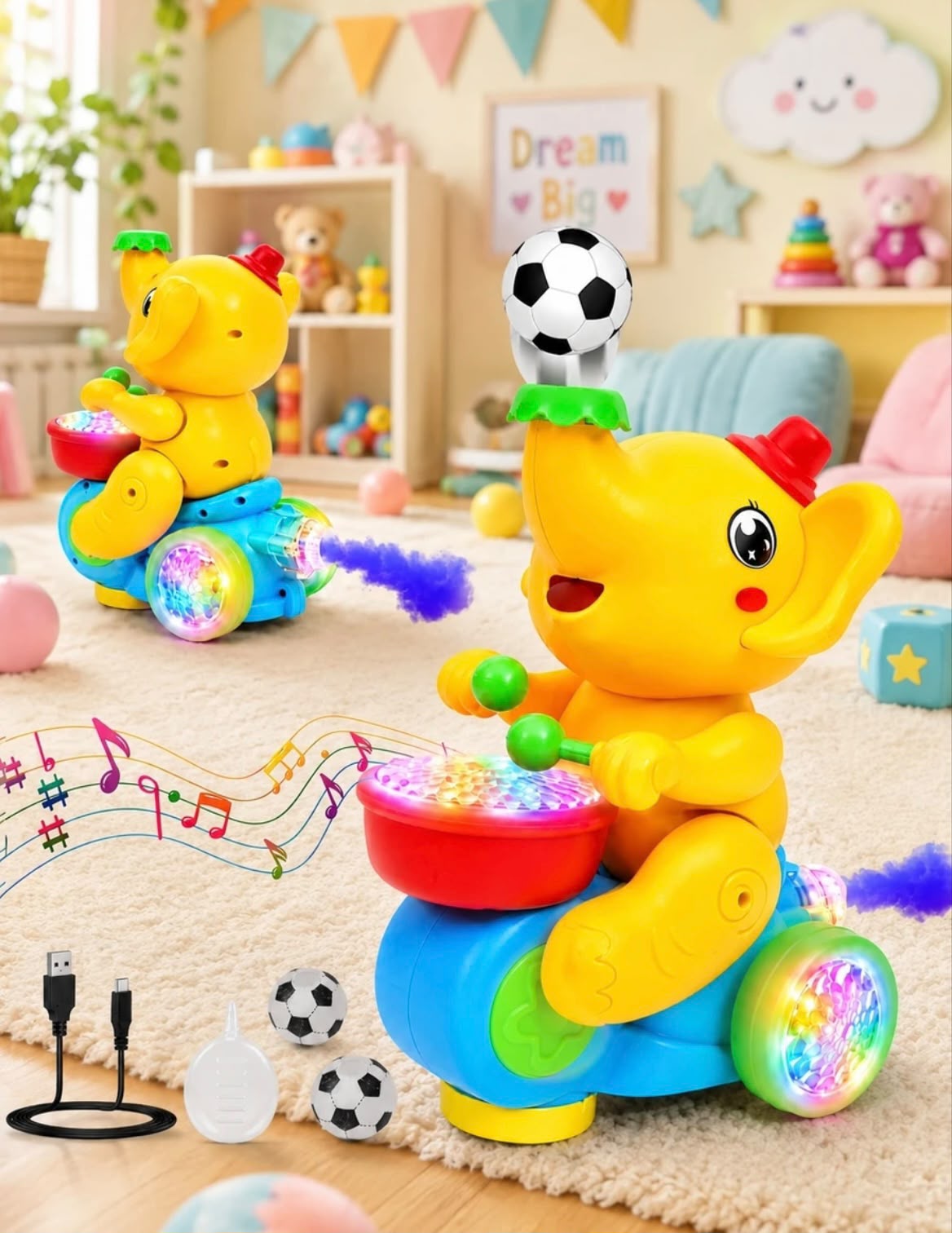Elephant Drummer Toy with Music