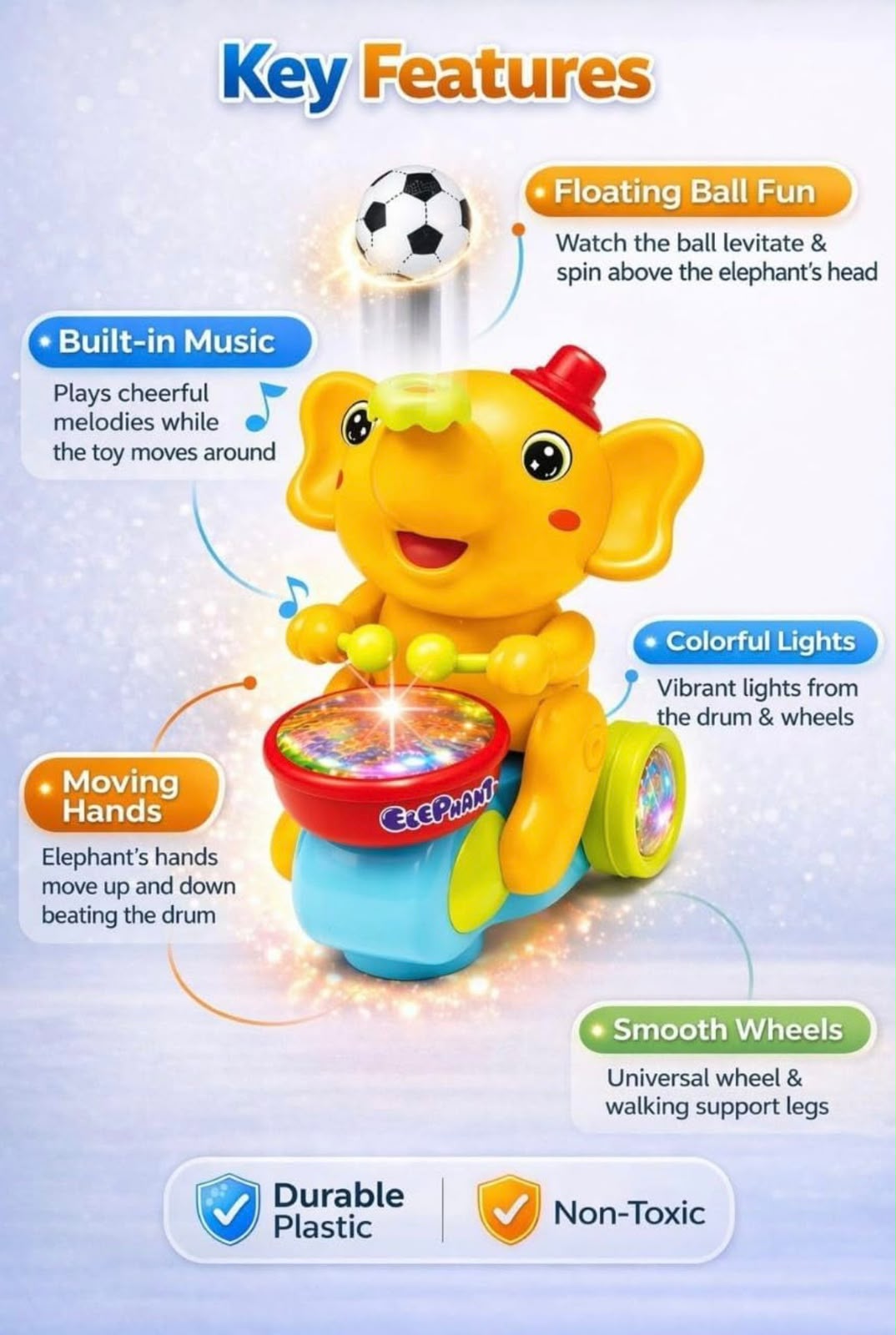 Elephant Drummer Toy with Music